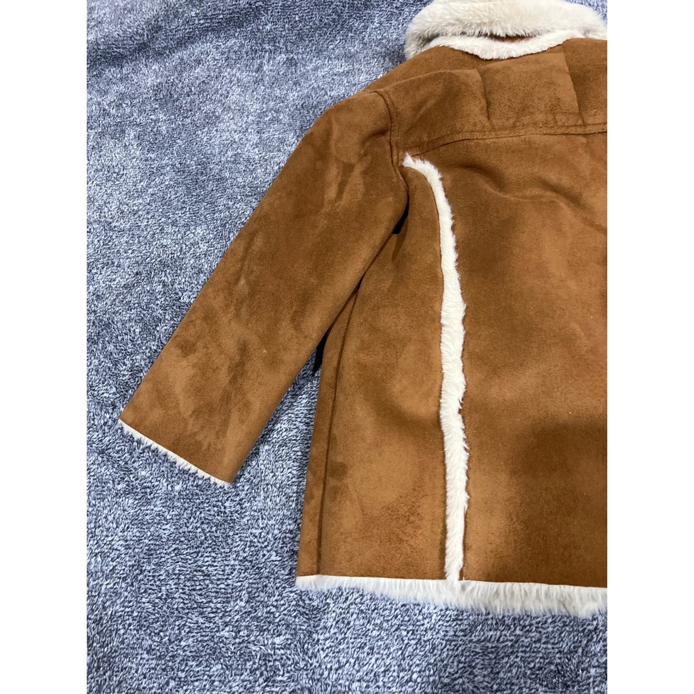 Abercrombie Kids Faux Suede Faux Fur Trim Coat Brown Size 5/6 Kids Outerwear - Picture 12 of 13